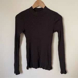 Monrow Ribbed Mock Neck Long Sleeve Top Charcoal Grey Size Extra Small